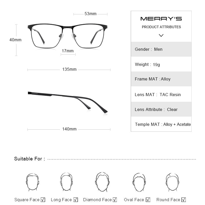 MERRYS DESIGN Männer Luxus Titanlegierung Optik Brillengestelle Männlich Quadratisch Ultraleicht Myopie Korrektionsbrille S2118