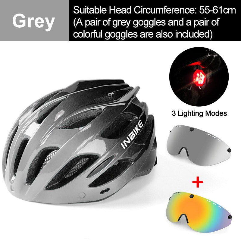 Casco de bicicleta ligero INBIKE, sombrero seguro para hombres y mujeres, casco de bicicleta MTB ultraligero con luz trasera, casco deportivo para montar en bicicleta IH19301