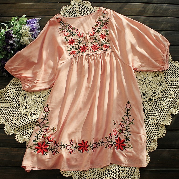 Summer Women Mexican Embroidered Floral Peasant Blouse Vintage Ethnic Tunic Boho Hippie Clothes Tops Blusa Feminina