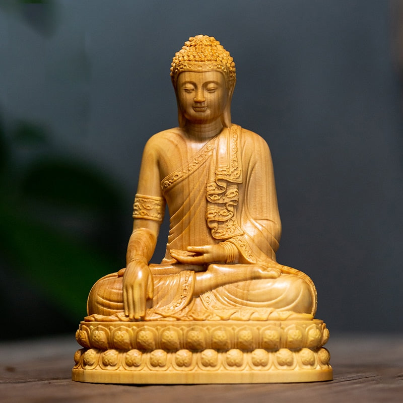 Mini Thailand Shakyamuni 10CM Buddha Buchsbaum Geschenke Holzfiguren Buddha Statuen Heimtextilien Sammlung Ornamente