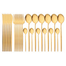 24Pcs Gold Matte Dinnerware Cutlery Set Stainless Steel Flatware Set Dinner Kniffe Fork Spoon Silverware Set Kitchen Tableware