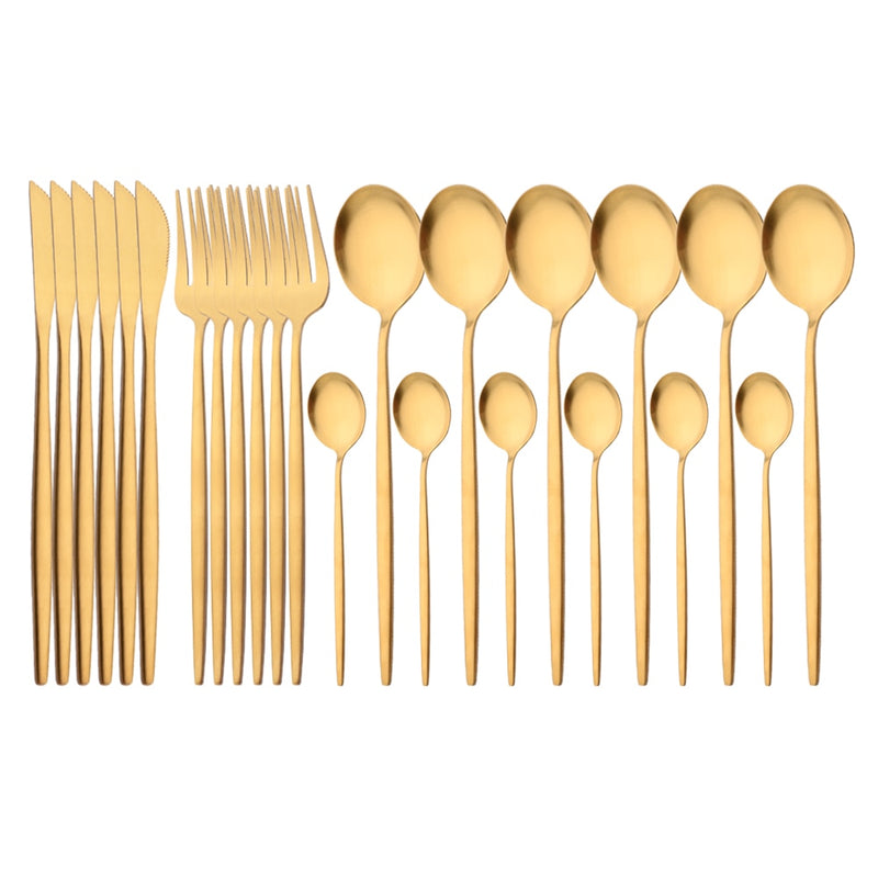 24Pcs Gold Matte Dinnerware Cutlery Set Stainless Steel Flatware Set Dinner Kniffe Fork Spoon Silverware Set Kitchen Tableware