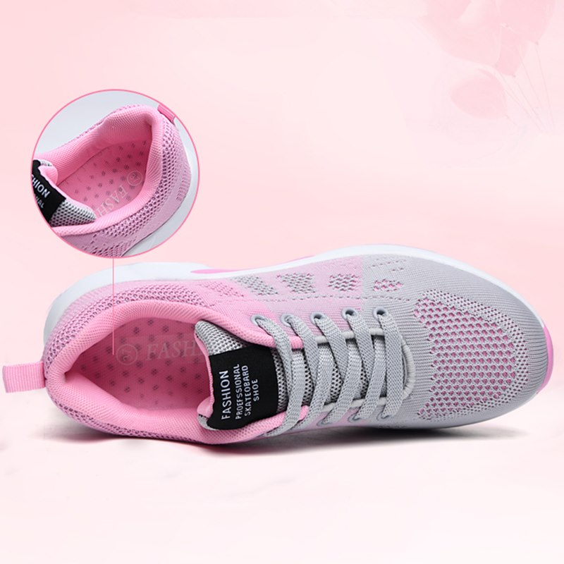 Casual Women Sneakers Air Cushion Platform Flat Shoes Femme Tennis Trainers Breathable Fly Wire Hit Color Comfort Zapatos Mujer