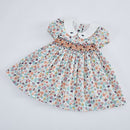 Kids Little Girls Handmade Smocked Floral Flower Print Dresses 2023 Spring Summer Toddler Girl Princess Vintage Smock Dress