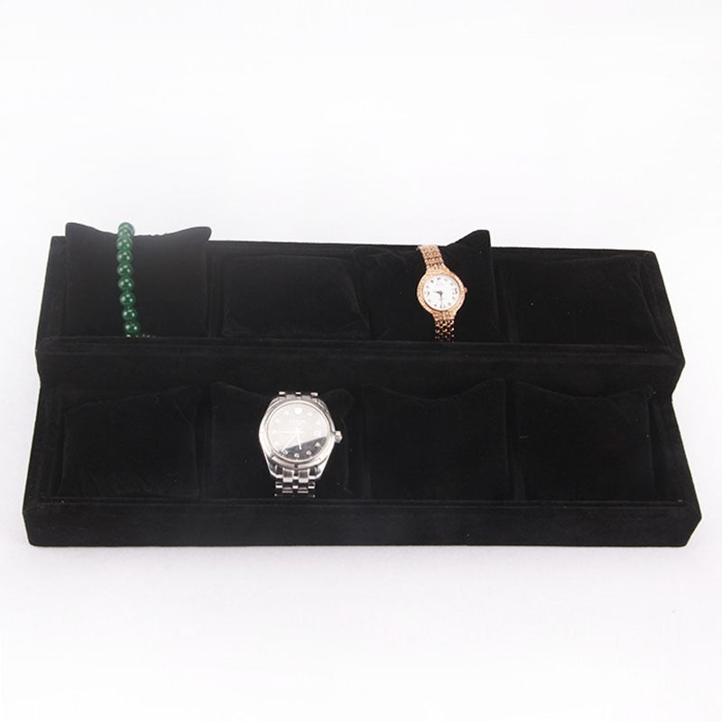 Armband-Tablett 4 Gitter Schmuck-Display-Box Schmuck-Kissen-Display Requisite Uhren Armband-Schaukasten Uhren-Tablett