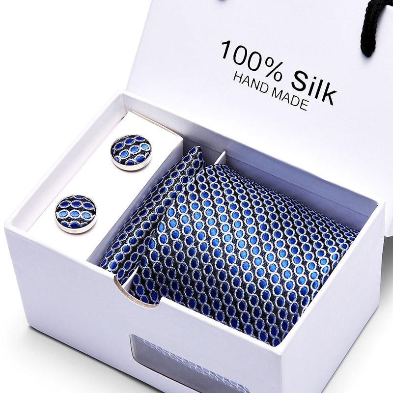 Joy Alice Wedding men neck ties gift box packing men brand luxury necktie pocket square silk tie set cufflinks handkerchief