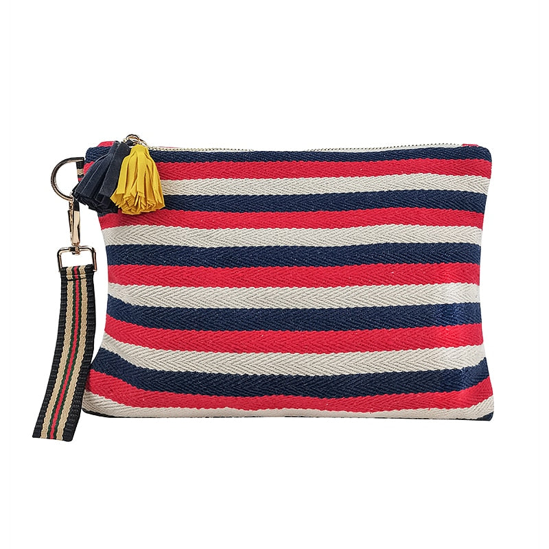 Cosmetic Bag Women Striped Makeup Case Organizer Korean Tassel Cosmetic Pouch Necesserie Travel Toiletry Bag Canvas Beauty Case