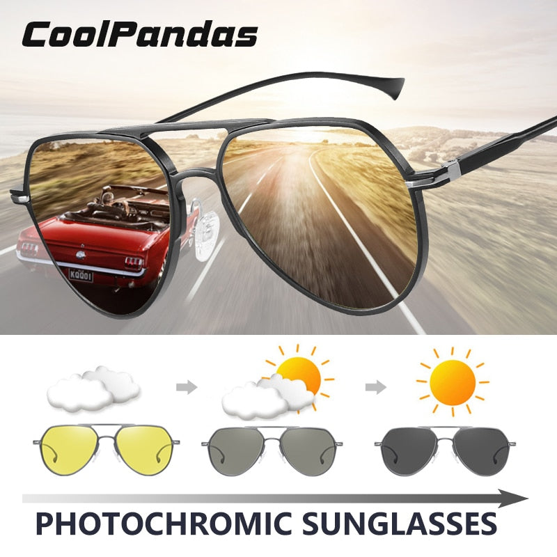 CoolPandas marca piloto gafas de sol hombres mujeres fotocromáticas día noche conducción polarizada Sun Glasse camaleón anteojos de sol hombre