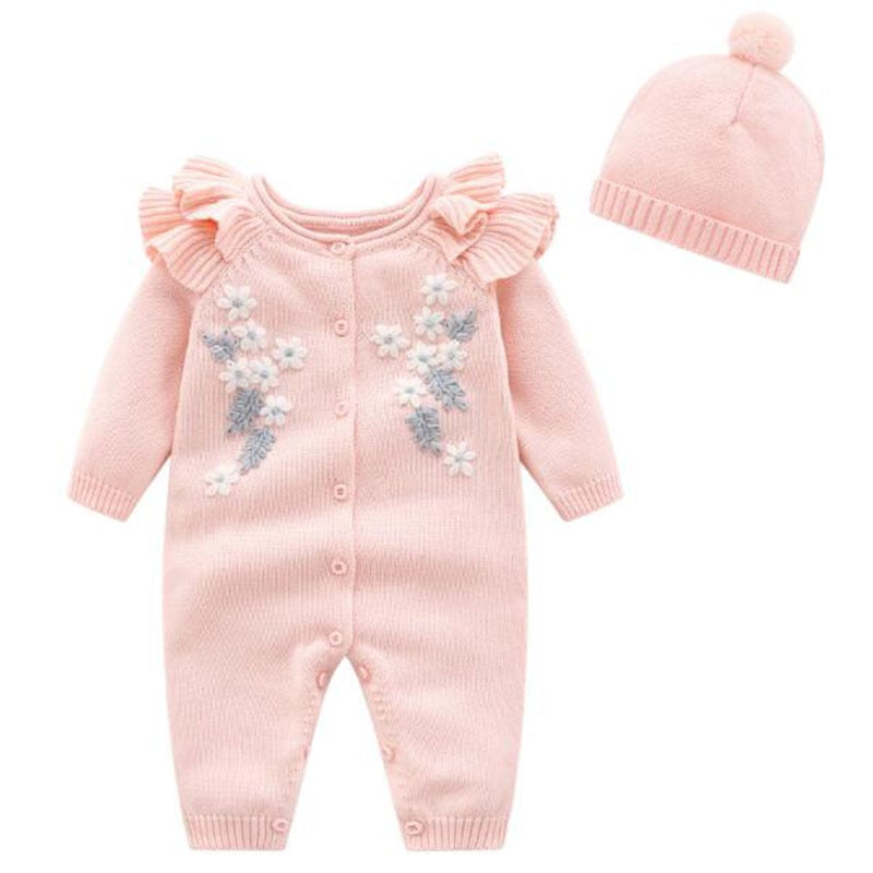 Ysubest Kids New 2022 Spring Autumn Girl Embroidery Rompers + Hat Baby Girl Newborn Rompers Clothes Baby Girl Rompers