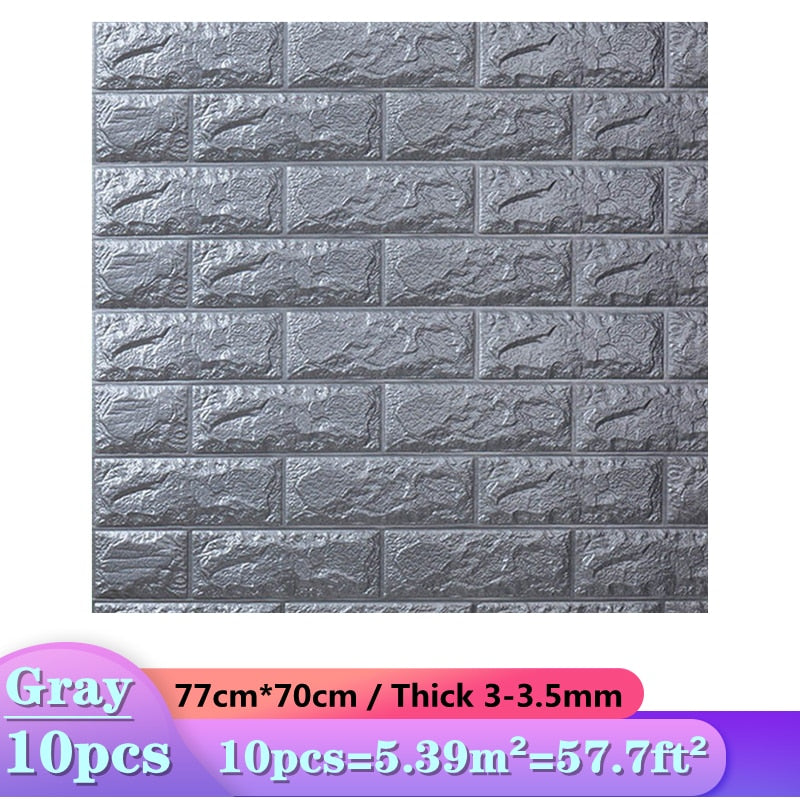 10 pegatinas de pared 3D de 77x70cm, papel tapiz autoadhesivo impermeable para dormitorio de ladrillo de imitación para decoración de fondo de TV y sala de estar