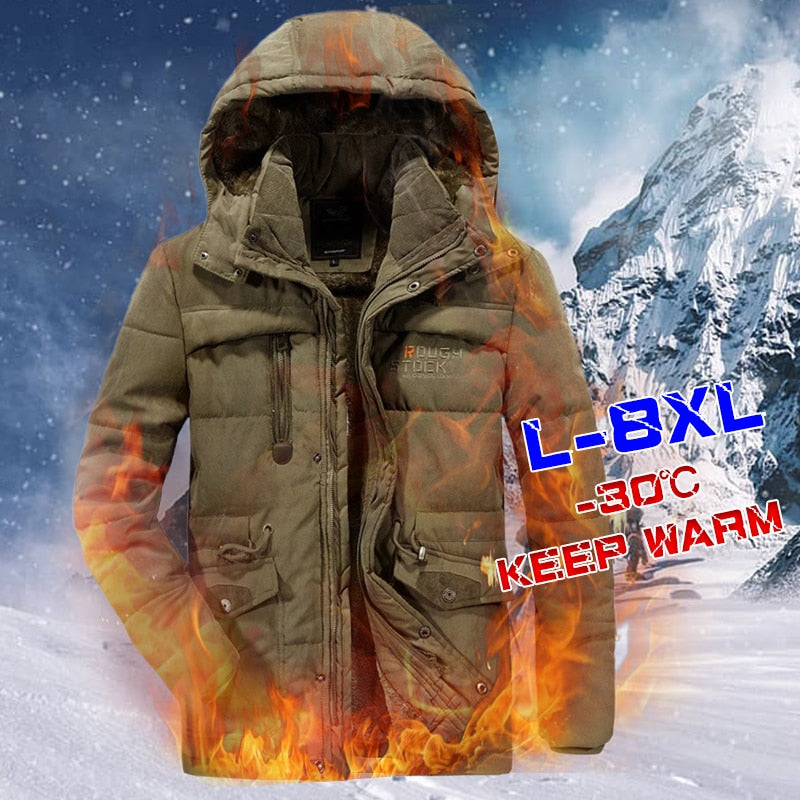 Nueva chaqueta de invierno a la moda para hombre, prendas de vestir gruesas e informales, Parkas a prueba de viento para hombre, abrigo cálido de terciopelo de talla grande 6XL 7XL 8XL