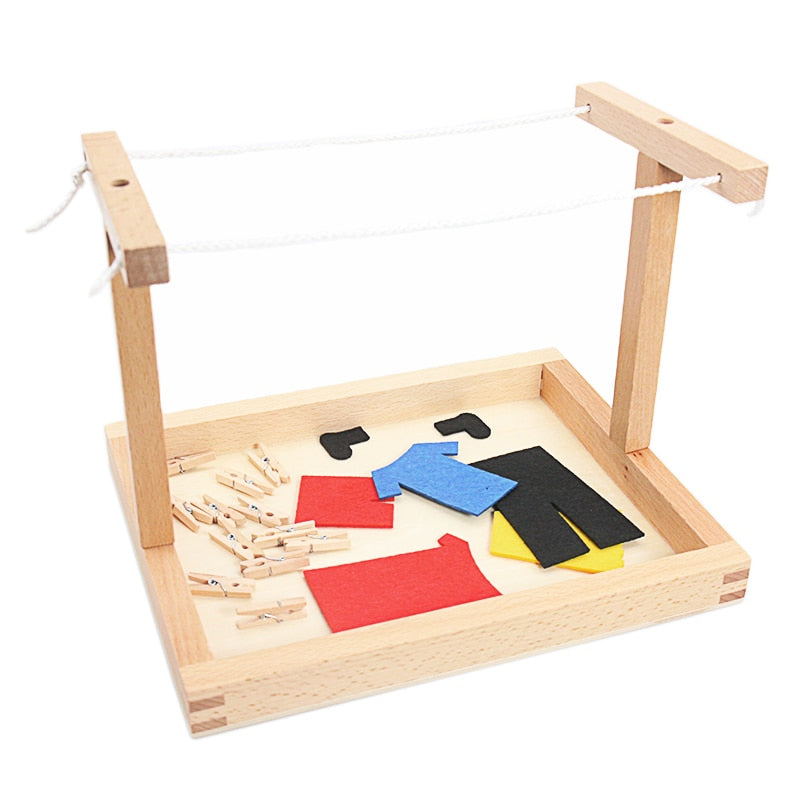 Bebé Montessori de madera DIY Mini simulación ropa Marco de secado ropa traje juguetes para niños práctica de vida básica juguete de entrenamiento