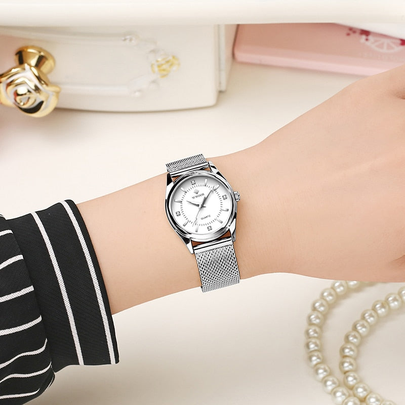 WWOOR Small Watch Women Luxury Brand Everyday Dress Bracelet Watches Silver Stainless Steel Diamond Wrist Watch For Women Clocks