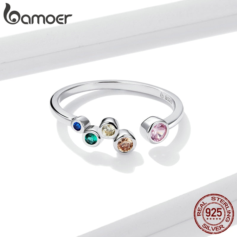 bamoer Siegelring aus Sterlingsilber 925, bunte Blasen, offene Fingerringe für Frauen, freie Größe, koreanischer Stil, Schmuck BSR149