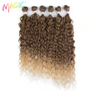 Magic Synthetic  6PCS 24 26 28inches Kinky Curly Hair Bundles Ombre Blonde Color Fake Hair Extensions Curly Hair Accessories