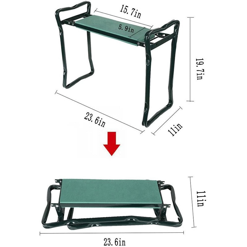 Reclinatorio de jardín y asiento Taburete de jardín plegable de acero inoxidable con bolsa de herramientas Cojín de rodillas EVA Suministro de regalos de jardinería