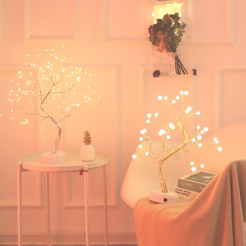 Alambre de cobre LED luz de noche árbol luces de hadas decoración del hogar lámpara de noche para dormitorio lámpara de mesita de noche USB y funciona con batería