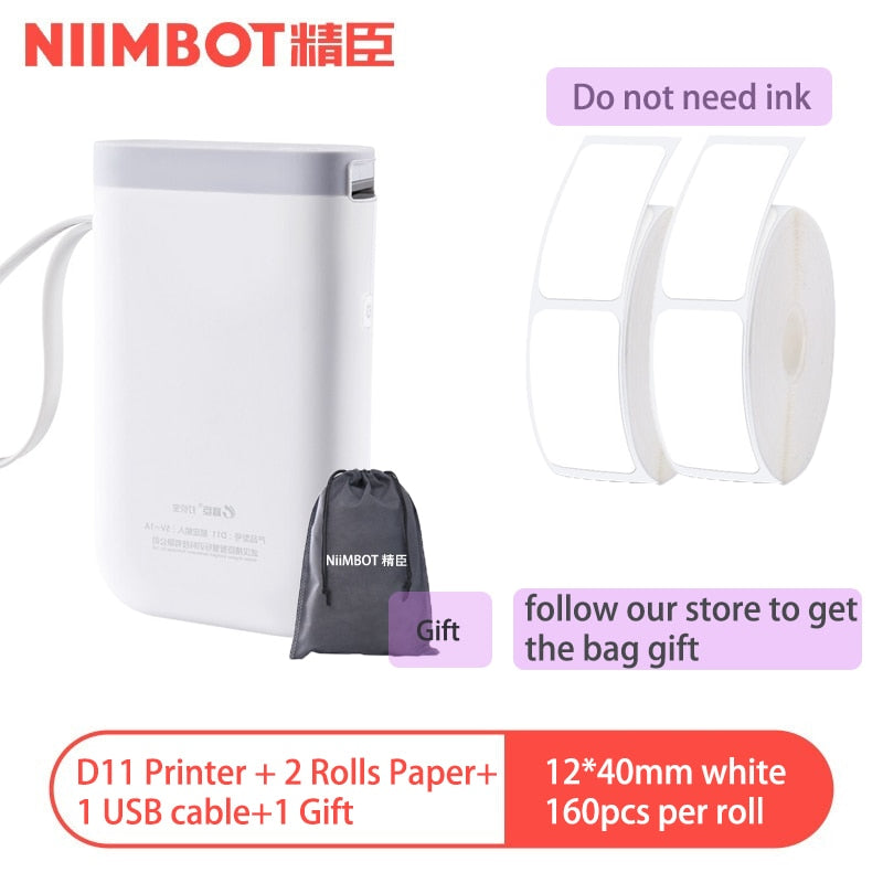 Impresora de etiquetas inalámbrica Niimbot D11, impresora de etiquetas de bolsillo portátil, impresora de etiquetas térmicas Bluetooth, impresión rápida, mini impresora