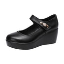GKTINOO 2022 Spring Leather Shoes Women Platform Wedges Shoe High Heels Round Toe Comfortable Black Women Pumps Large Size 33-43