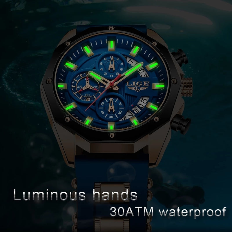 2022 NEW Top LIGE Brand Casual Fashion Watches for Man Sport Military Silicagel Wrist Watch Men Watch Chronograph Relojes Hombre