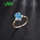 VISTOSO Pure14K 585 Yellow Gold Ring For Women Sparkling Diamond Limpid Blue Topaz Anniversary Classic Fine Jewelry