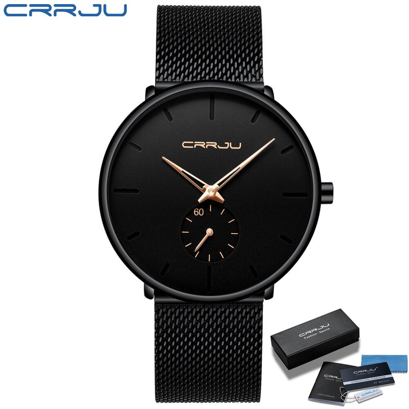 CRRJU Herrenuhren Ultradünn, minimalistisch, wasserdicht – modische Armbanduhr für Herren, Unisex, Kleid mit Edelstahl-Mesh-Band