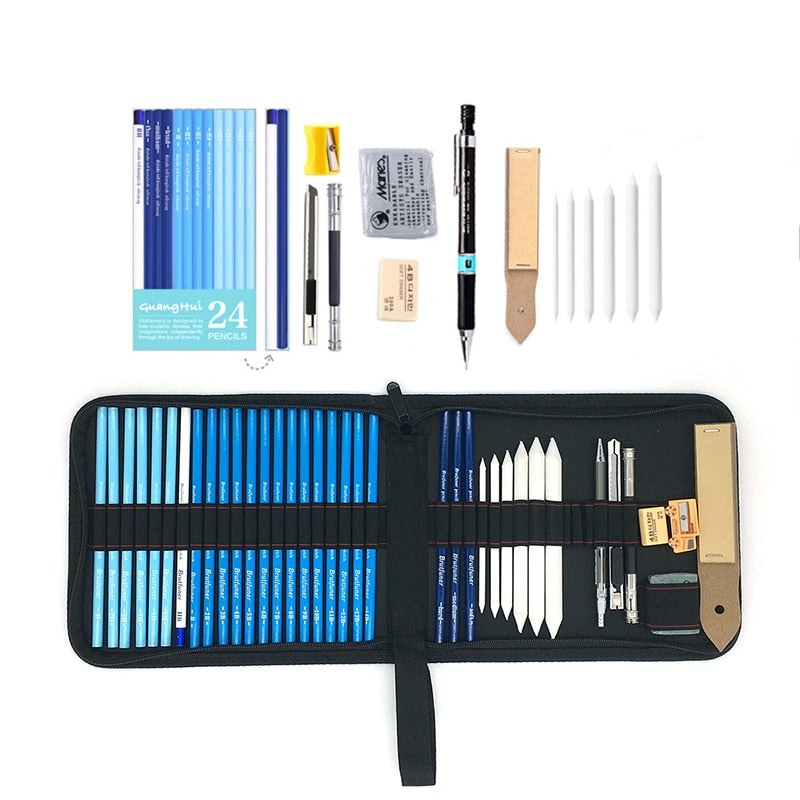 Professional 28/38pcs Sketch Pencil Set Sketching Charcoal Drawing Kit Wood Pencil Bags For Painter School Students Art Supplies
