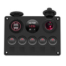 Boat Switch Panel Car Switch Panel Waterproof Digital Voltmeter Dual USB Port 12V Outlet Combination Marine LED Rocker 5 Gang