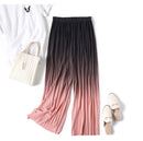 Female Summer Ice Silk Gradient Color Wide Leg Pants Pleated Nine Points Large Size High Waist Drape Skirt Straight Beach Pants