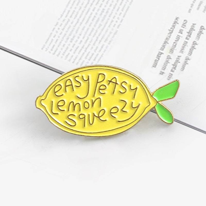 New Cute Yellow Lemon Fruit Brooch ‘Easy Peasy Lemon Squeezy’ Yellow Lemon Bright Enamel Pins badge  backpack lapel Brooches