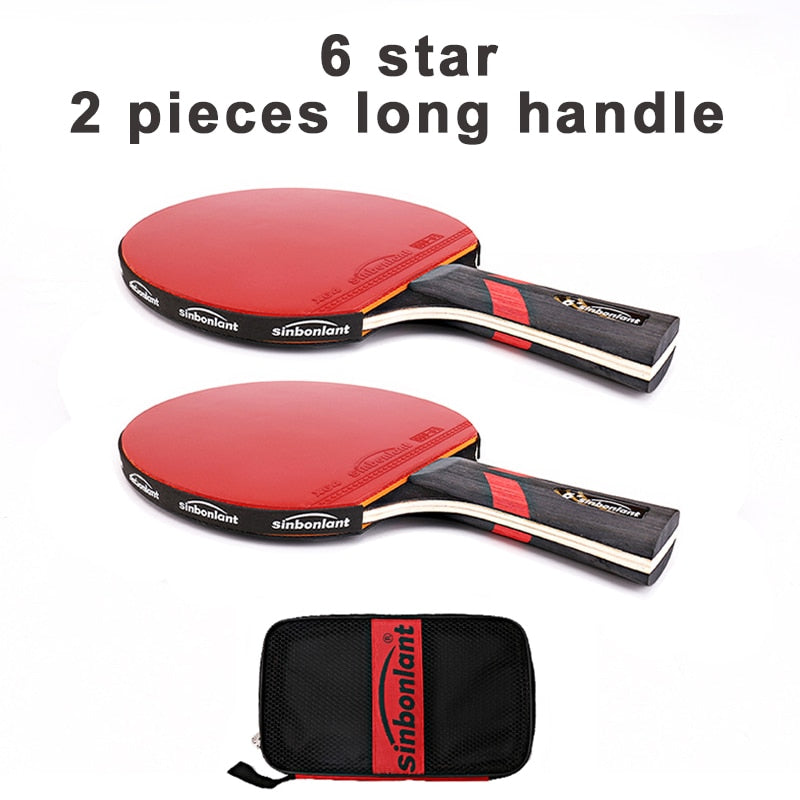 Raqueta de tenis profesional, hoja de carbono de mango largo corto, goma con granos de doble cara en raquetas de Ping Pong con estuche