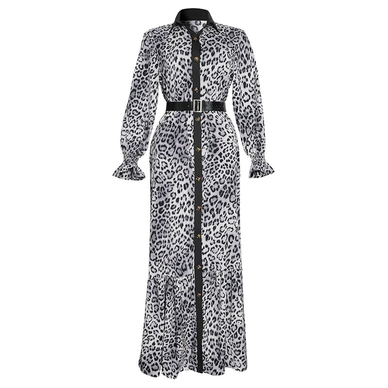 MD African Print Leopard Dress Women Dashiki Maxi Dresses Muslim Fashion Abaya Plus Size Ankara Female Clothing Evening Gown