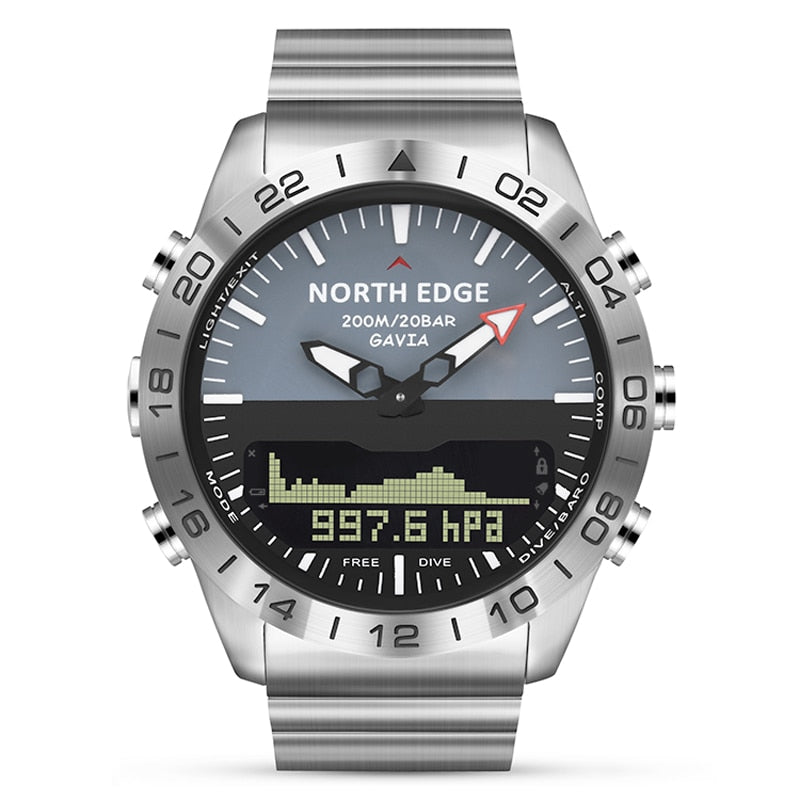 Reloj Digital deportivo de buceo para hombre, relojes para hombre, ejército militar, lujo, acero completo, negocios, resistente al agua, 200m, altímetro, brújula, borde norte