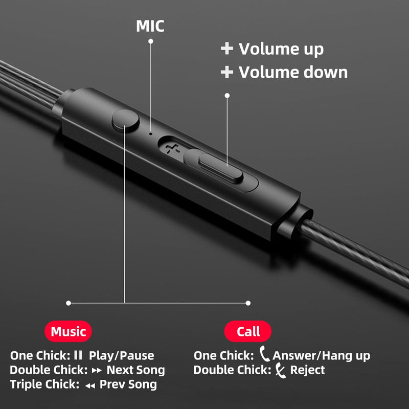 Auriculares intrauditivos estéreo de 3,5mm AUX con Control por cable, auriculares con micrófono en la oreja, auriculares de Metal con graves para teléfono inteligente, auriculares deportivos con volumen y música