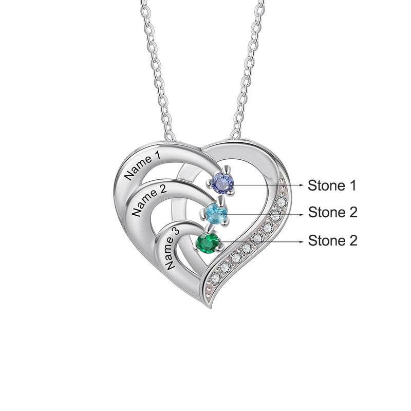 JewelOra 925 Sterling Silver Personalized Family Name Heart Necklaces for Women Customized Birthstone Engraving Mothers Necklace