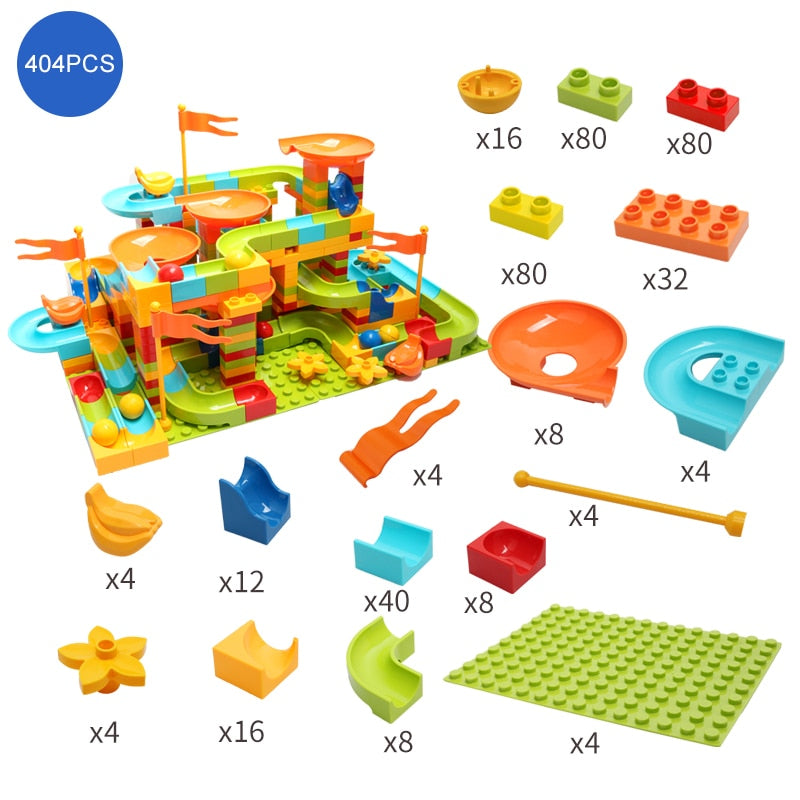 Bloques de construcción de gran tamaño para carreras de canicas de 74-404 Uds., tobogán de embudo de plástico, bloques de montaje DIY, juguetes educativos para niños