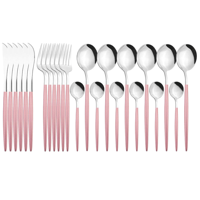 24Pcs Vintage Gold Cutlery Set 18/10 Stainless Steel Dinnerware Set Knives Forks Tea Spoon Silverware Kitchen Flatware Tableware