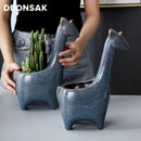 Giraffe Ceramic Flower Pot Animal Flowerpot Fawn Vase Succulent Cactus Plant Potted Flower Arrangement Home Desktop Decoration