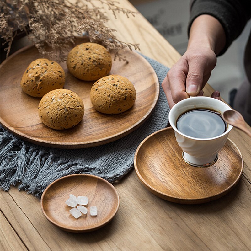 Natural Wooden Round Plates Handmade Dessert Fruit Bread Plate Dish Tray Snacks Dish Soup Dishes Tea Tray Tableware Does not fad