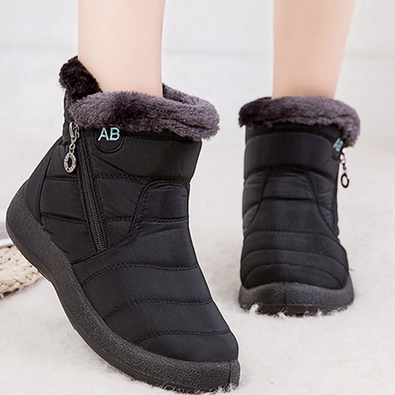 Nuevos zapatos cálidos para mujer, botas con cremallera de alta calidad para mujer, botines de invierno sólidos para mujer, zapatos impermeables para mujer