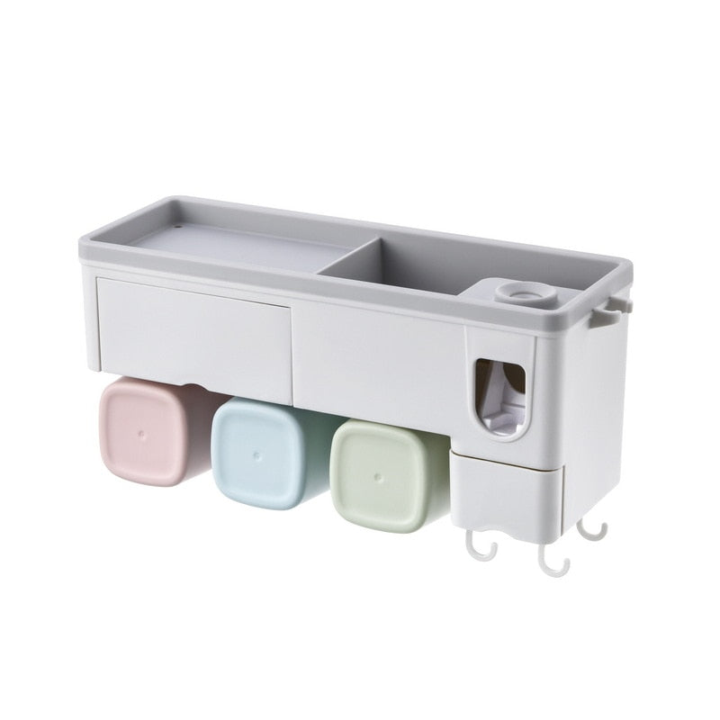 Soporte para cepillo de dientes dispensador automático de pasta de dientes estante de almacenamiento de montaje en pared accesorios de baño