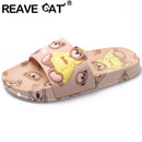 REAVE CAT New 2022 Women Slippers Open Toe 2cm Heels Cute Cartoon Bear Stylish Soft Comfort Non-Slip Bathroom Summer A3769