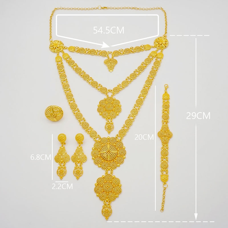 Dubai Jewelry Sets Gold Color Necklace &amp; Earring Set For Women African France Wedding Party Jewelery Ethiopia Bridal Gifts