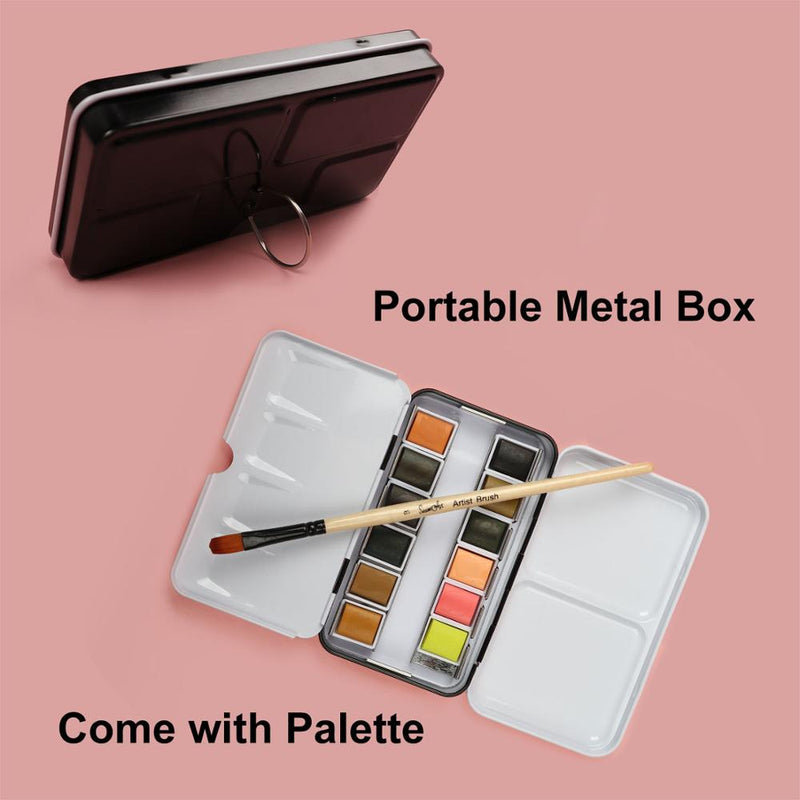 SeamiArt 12Color Tin Box Solid Watercolor Skin Water Color Paint for Cartoon &amp; Portraits Painting Drawing Art Supplies