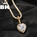 THE BLING KING Nuevo collar con colgante de corazón de melocotón Color psicodélico HipHop Full Iced Out Cubic Zirconia CZ Stone
