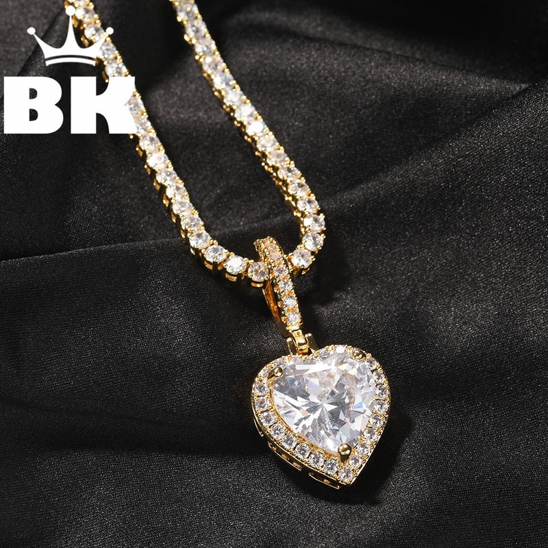 THE BLING KING Neue Pfirsich-Herz-Anhänger-Halskette Farbe Psychedelic HipHop Full Iced Out Cubic Zirconia CZ Stone