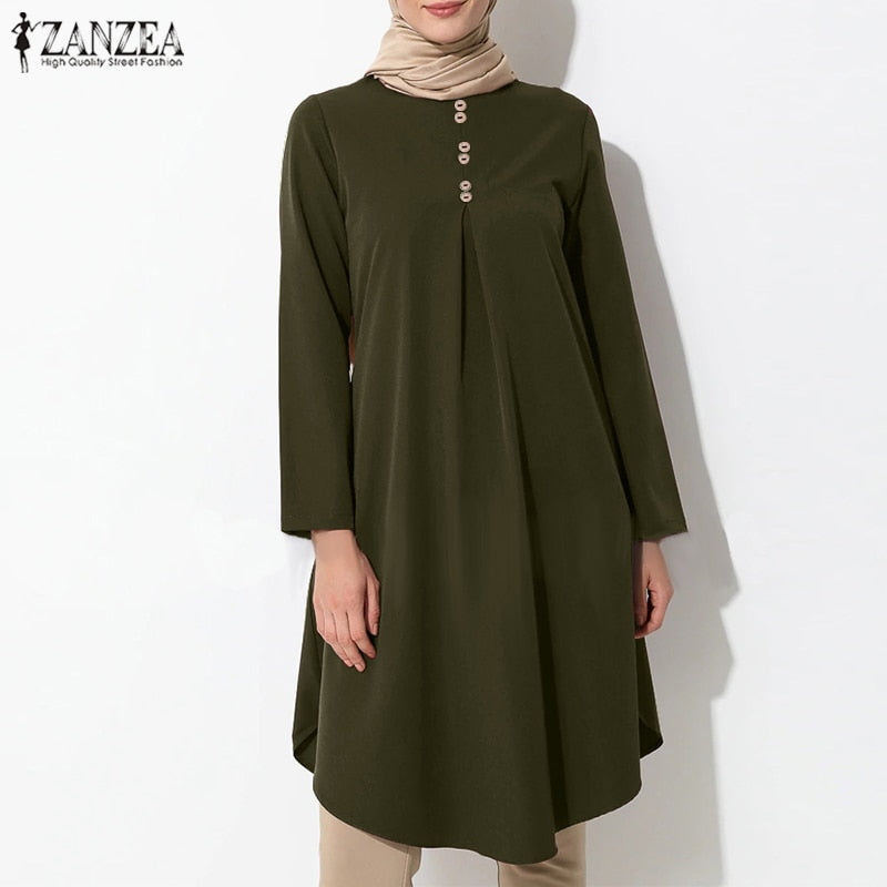 Women's Asymmetrical Blouse ZANZEA 2022 Vintage Muslim Long Shirt Casual Long Sleeve Blusas Female Button Tops  Tunic