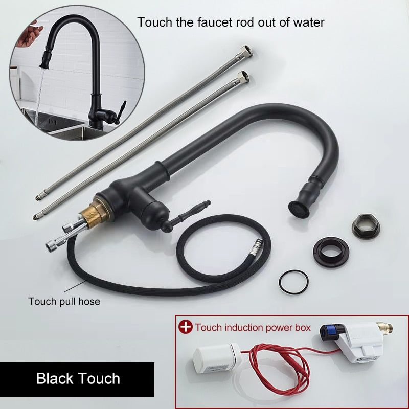 ELLEN Touch Control Kitchen Faucets Pull Out Antqiue Bronze Kitchen Mixer Tap Crane Sensor Faucet Hot Cold Water EL902B