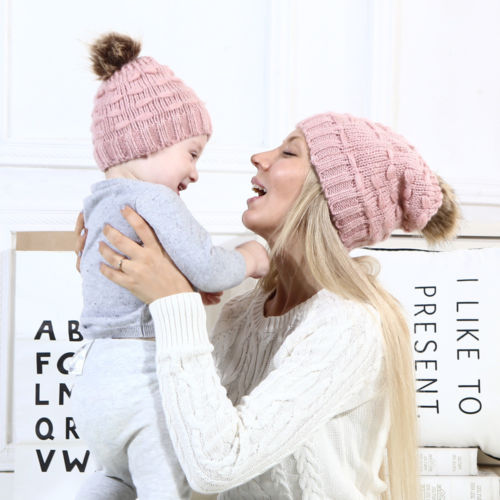 lioraitiin Mom Kid Beanie Hat Gorro de punto Gorro de punto para bebé recién nacido Gorro de mezcla de algodón sólido