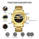 NAVIFORCE Luxury Original Men Sports Wrist Watch Gold Quartz Steel Waterproof Dual Display Clock Watches Relogio Masculino 9163